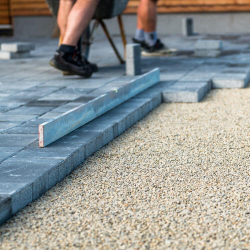 Laying Gray Concrete Paving Slabs In House Courtyard Driveway Pa
